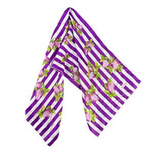Vintage Echo Silk Scarf Purple White Stripe Berries Strawberries Leaves Garden